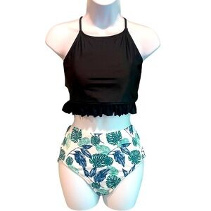 Cupshe high Waisted Palm Leaf Bikini Set